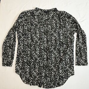 H&M Womens Medium Black White Blouse Long Sleeve Polyester Top Casual Workwear